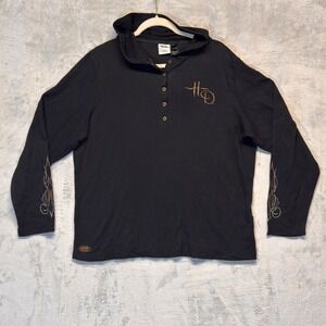 Harley Davidson 110th Anniversary Hooded Thermal Shirt Women 2W Black Biker